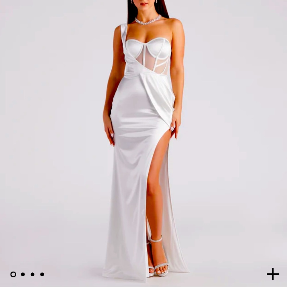 Windsor White Satin Corset Dress - Lo Formal One-Shoulder